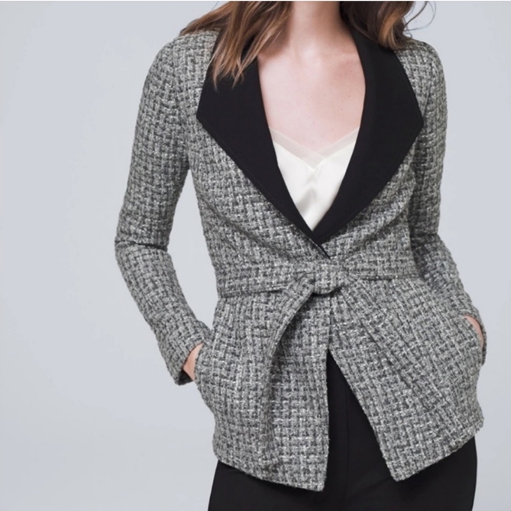 NWT White House Black Market Blazer Belted Tweed Jacket Size 4 NEW